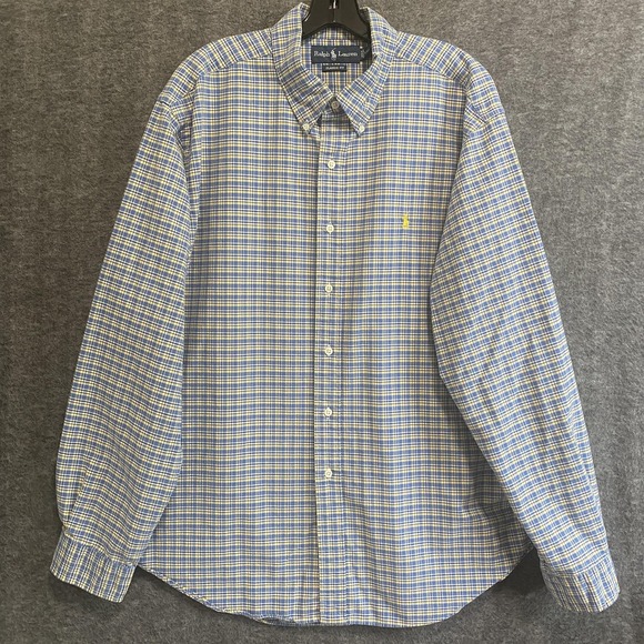 Ralph Lauren Other - Ralph Lauren Shirt Men 2XL Blue Yellow Plaid Classic Fit Button Down Pony Preppy